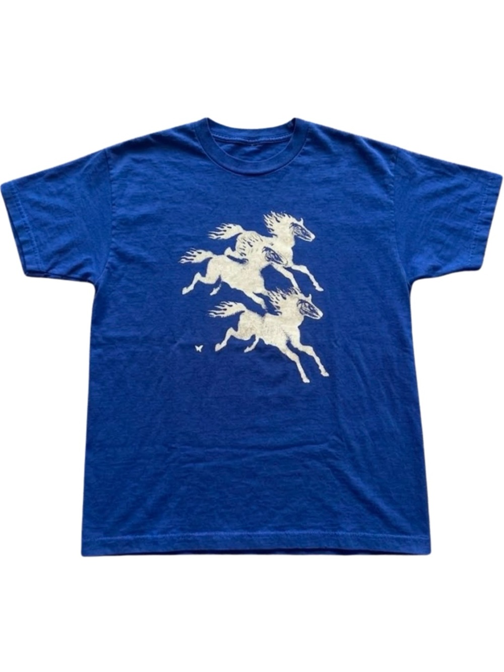 Y2K Grunge Flaming Wild Horses Alt Rock Royal Blue Tee